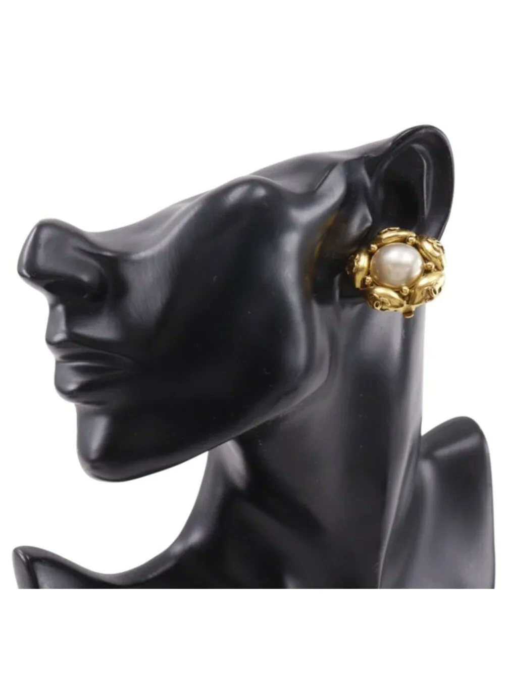 Chanel CC Logo Flower Vintage Gold Plated Faux Pearl Earrings